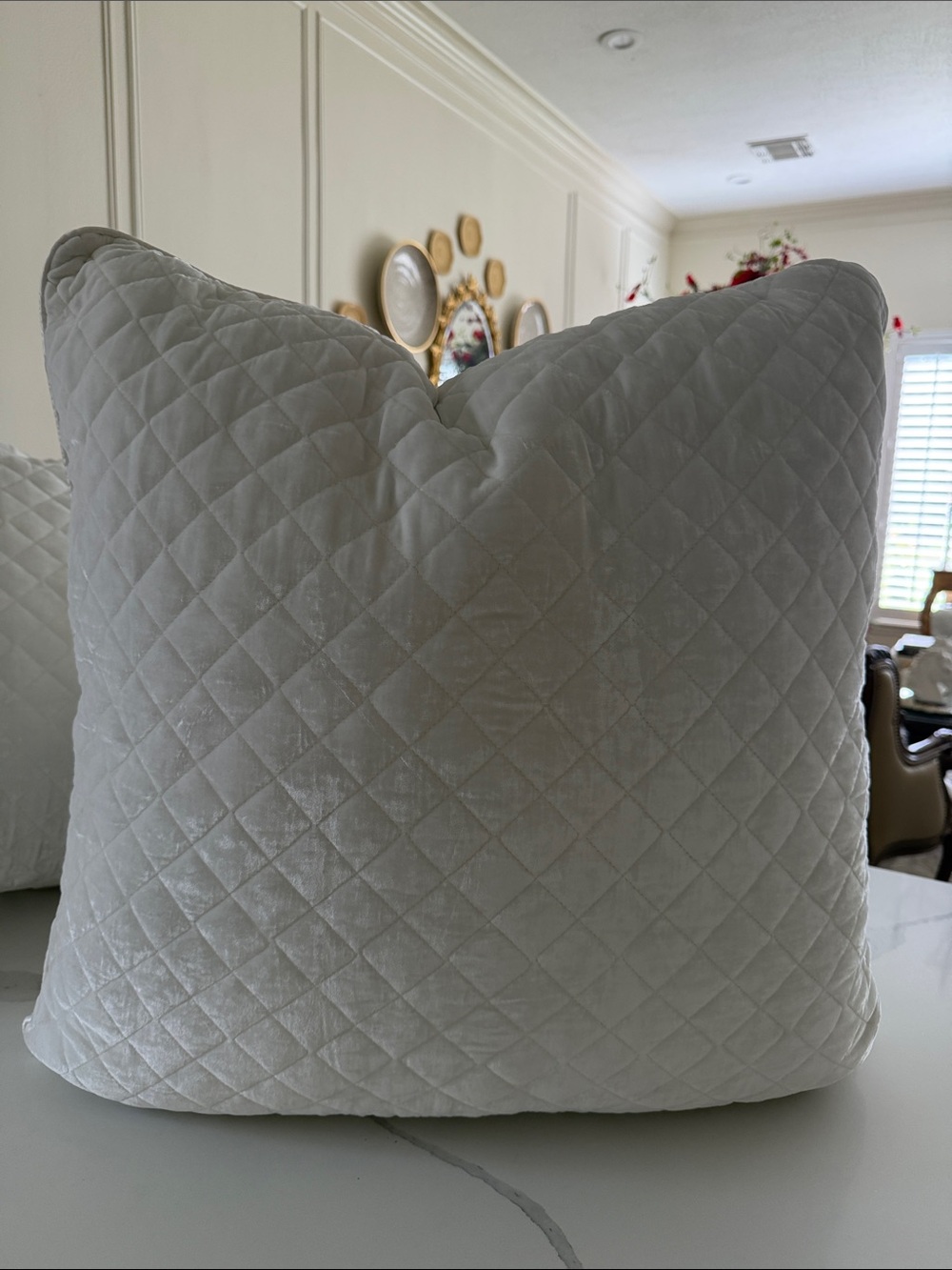 Bella Notte Quilted Silk Velvet Euro pillow shams with Button Down back.